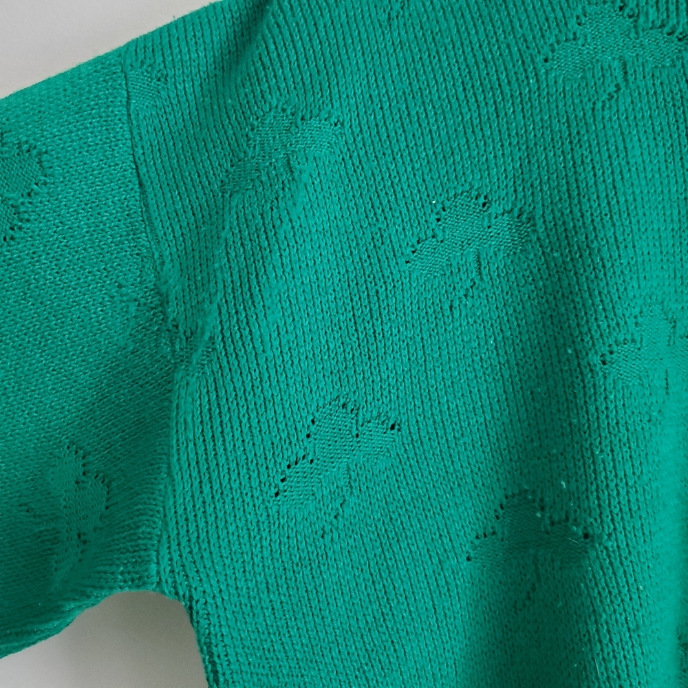 VINTAGE | St. Patrick's Lucky Shamrock Scoop Neck Sweater (Size L) - Picture 3 of 11
